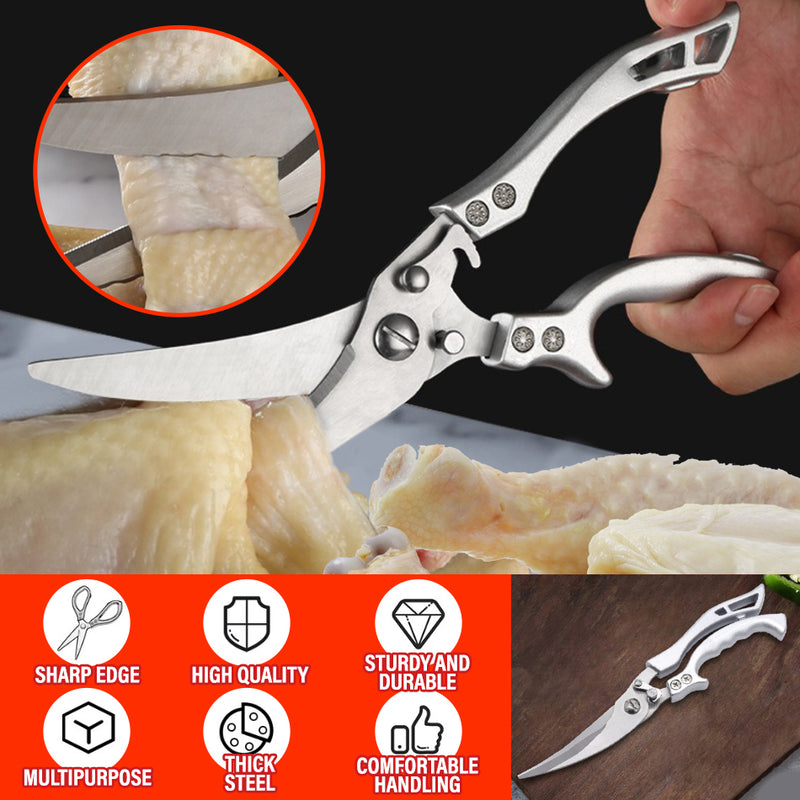 idrop [ 26CM ] Multipurpose Kitchen Shears Chicken Bone Scissors / Gunting Dapur Pemotong Tulang Ayam Pelbagai Guna / 敞开铝柄鸡骨剪26CM
