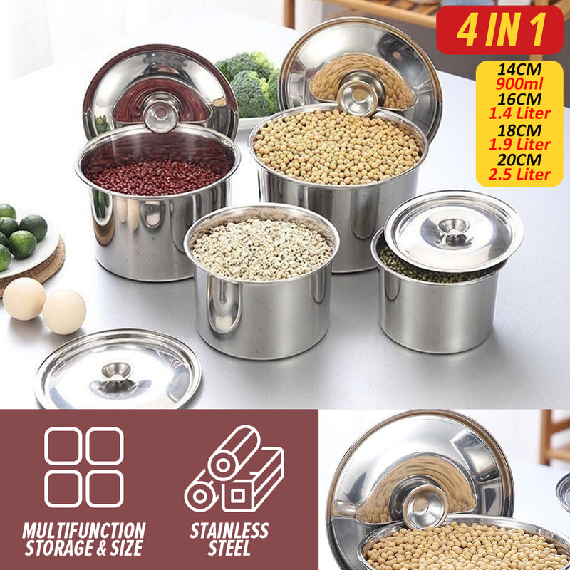 idrop [ 4 IN 1 ] Stainless Steel Taste Cup Kitchen Food & Seasoning Container with Lid Cover / Mangkuk Cawan Simpanan Makanan & Perencah / 14 16 18 20公分味盅(磁)青盒(TASTE CUP)