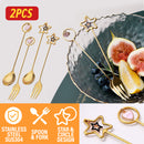 idrop [ 2PCS ] Circle & Star Gold Stainless Steel SUS304 Spoon & Fork Utensil Set / Set Sudu Garfu Keluli Tahan Karat Warna Emas  / 304星星叉子星星勺子圆型叉子圆型勺子
