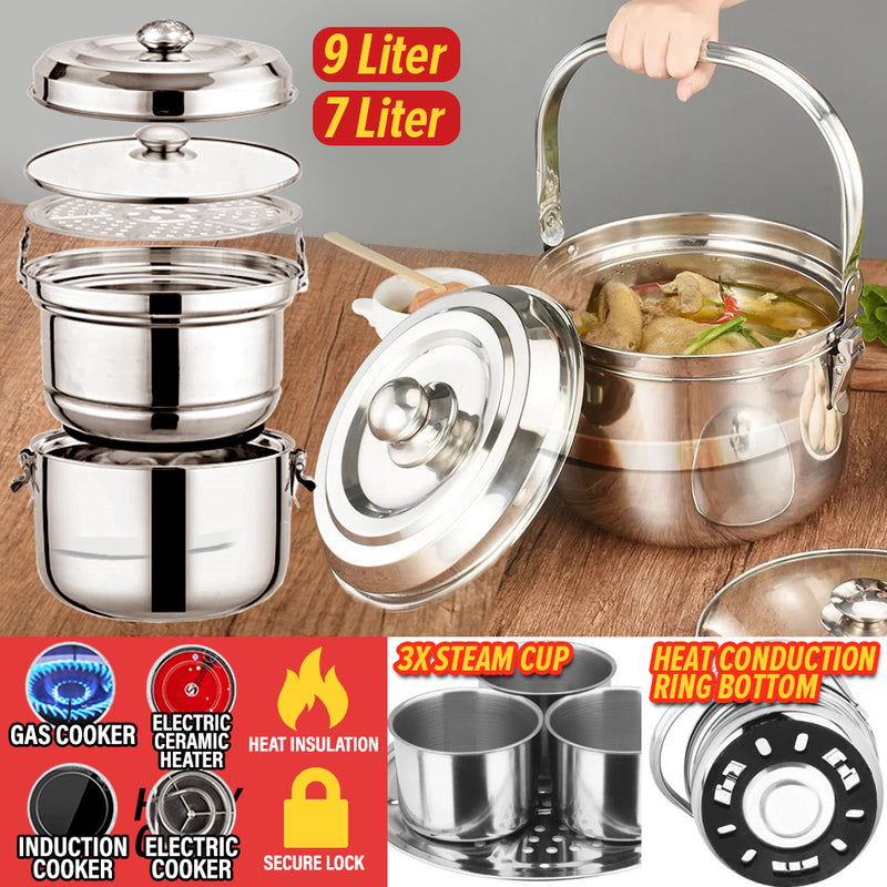 idrop [ 9L / 7L ] Kitchen Thermal Insulated Cooker & Steamer Cooking Pot with Handle / Periuk Masak & Stim / 厨房保温锅蒸锅带手柄