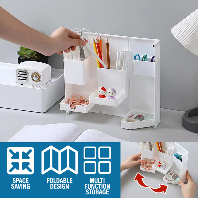 idrop Foldable Multifunction Storage Box For Stationary & Jewelry / Kotak Boleh Lipat Pelbagai Guna Penyimpanan Barangan Kecil / 多功能折叠置物架(桌面立体可折叠学生收纳盒)