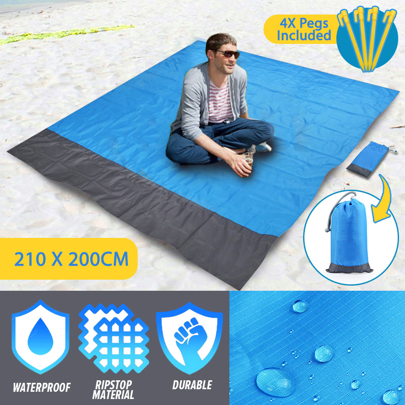 idrop [ 200 x 210CM ] Outdoor Waterproof Beach Blanket Portable Picnic Groundsheet / Alas Duduk Berkhelah Pantai Kalis Air / 单边灰款户外多功能便携口袋垫200*210CM(包含1个垫+4根地钉+束口袋+登山扣+OPP袋)