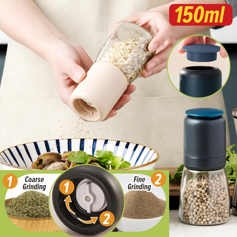 idrop [ 150ml ] 2 IN 1 Pepper & Seasoning Storage and Grinder Glass Bottle with Adjustable Fine and Coarse Grinding