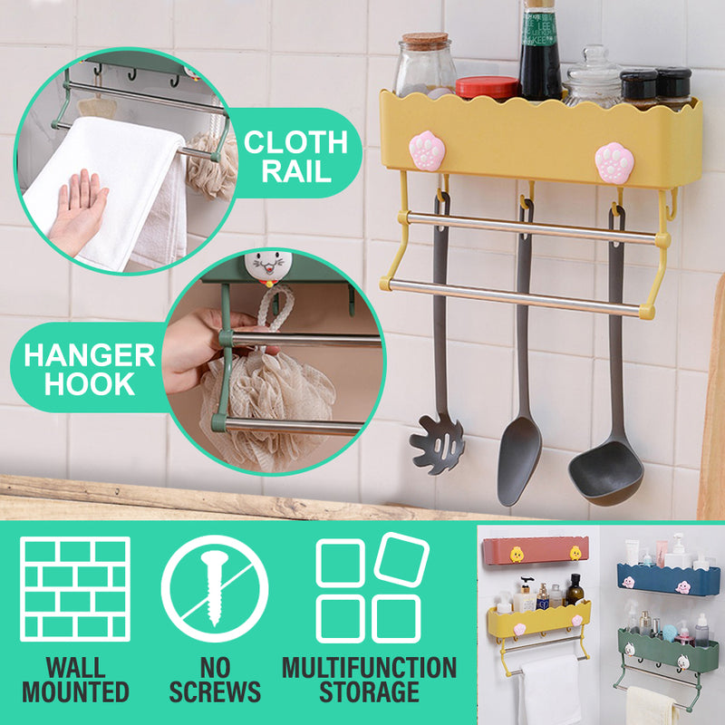 idrop Wall Mounted Bathroom & Kitchen Storage Shelf rack with Hook and Railing Hanger
