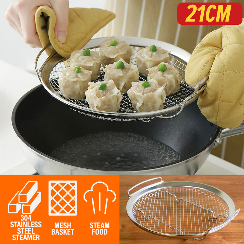 idrop [ 21CM ] Stainless Steel Double Ear Round Mesh Steam Basket / Jaring Masak Stim / 21CM不锈钢双耳圆形网篮