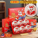 idrop [ 6PCS ] CNY Chinese New Year of Rabbit Ceramic Rice Bowl Set with Chopsticks [ Dazhan Hong Rabbit ] / Set Mangkuk Seramik & Chopstick Tahun Baru Cina Tahun Arnab / 陶瓷套装(兔) 大展宏兔6碗6筷陶瓷套装(吉祥福兔)CNY