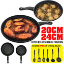 idrop 2PCS Kitchen Cookware Frying Pan [ 20CM & 24CM ] + 3PCS Cooking Utensils