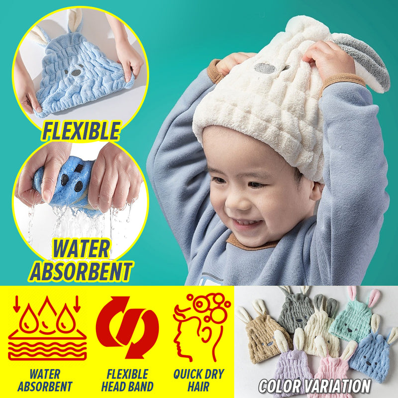 idrop Bunny Hair Quick Drying Water Absorbent Shower Cap / Topi Mandi Serap Air / 卡通浴帽包头干发巾(单个包 )
