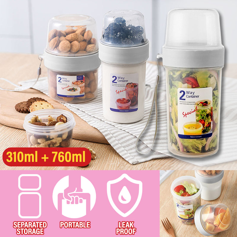 idrop [ 310ml + 760ml ] 2-Way Food Container Storage / Botol Bekas Simpan Makanan Dua Dalam Satu / 310+760ML干鲜两用分隔保鲜罐