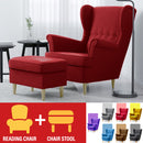 idrop High Back Canvas Reading Chair with Arm Rest + Leg Rest Stool