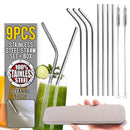 idrop 9PCS Stainless Steel Straw Drinking Set + Portable Carry Box Container