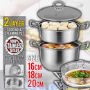 idrop 2 Layer Stainless Steel Kitchen Cooking & Steaming Cookware Pot [ 16cm / 18cm / 20cm ]
