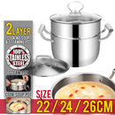 idrop 2 Layer Stainless Steel Kitchen Cooking Soup & Steaming Pot [ 22cm / 24cm / 26cm ]