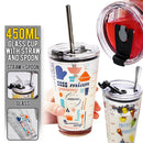 idrop 450ml Drinking Glass Cup + Straw & Spoon