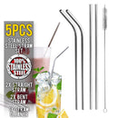idrop 5pcs Stainless Steel Straw Set [ 2 Straight Straw + 2 Bent Straw + 1 Straw Cleaner ]