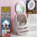 idrop Portable Multistorage Cosmetic Makeup Storage Compartment with LED Light Vanity Mirror