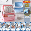 idrop [ 2 LAYER ] Dustproof Kitchen Storage Utensil Cups Bowls and Dish Rack Shelf / Rak Dapur Sudu Garpu Cawan Pinggan Mangkuk / 防尘沥水碗架(升级版双层带盖碗架)