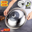 idrop [ 30CM / 32CM ] Stainless Steel Cooking Wok Pot Lid Cover Non Magnetic with Tempered Glass Window / Penutup Periuk Kuali Memasak / 30&32公分不锈钢无磁可视盖(盛利/顺友) (组合盖)