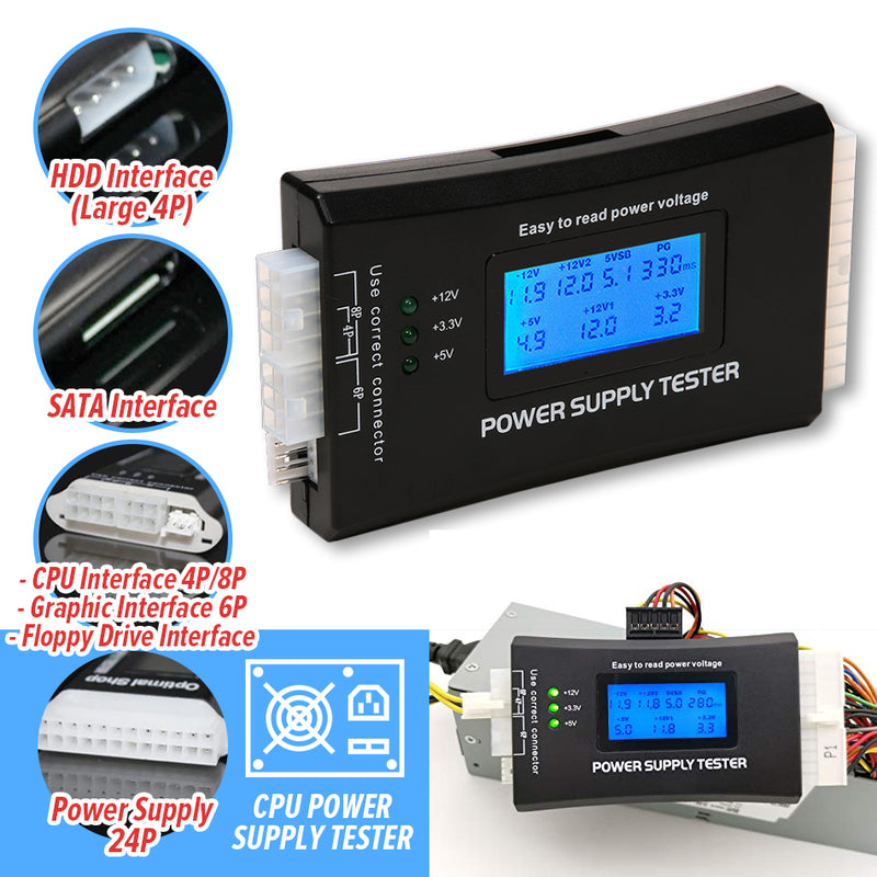 idrop Power Supply Tester IV - PC CPU Checker 20/24 PIN 4P / 8P / 6P SATA HDD Interface