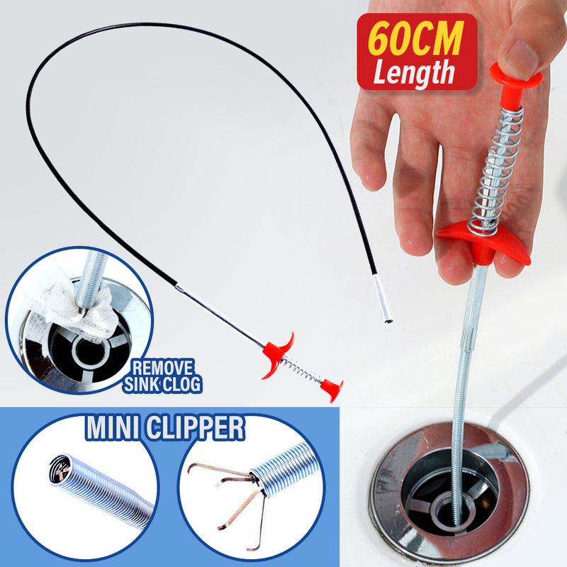 idrop [ 60CM ] Flexible Sink Drainage Plumbing Cleaning Rod with Grapple Clipper