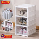 idrop [ 3 LAYER ] Plastic Shoe Box Storage / Bekas Kotak Penyimpanan Kasut / 三层免安装鞋盒(3矮)