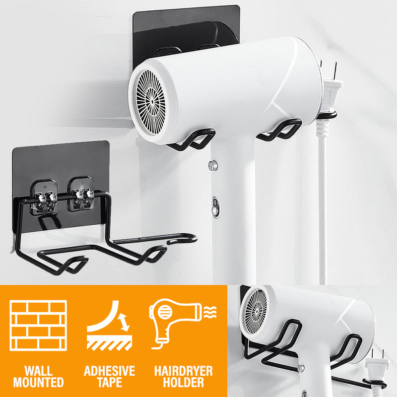 idrop Wall Mounted Hair Dryer Rack / Rak Pengering Rambut Penyangkut Dinding / (黑色强力胶)免打孔吹风机架