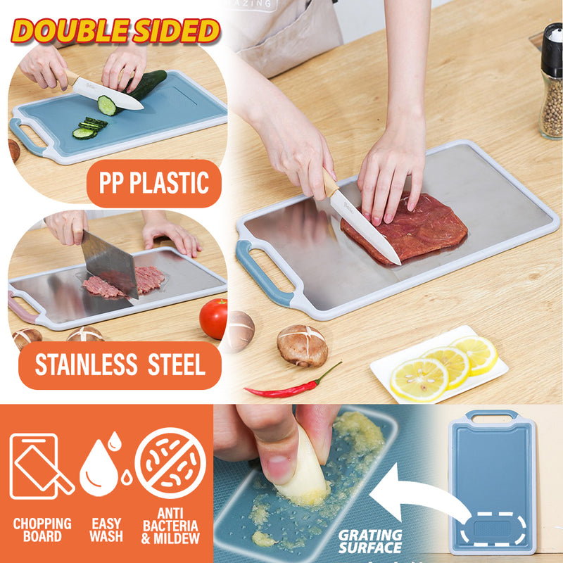 idrop DOUBLE SIDED Cutting Chopping Board PP Plastic + SUS304 Stainless Steel / Papan Pemotong Makanan Dua dalam Satu / 双面菜板大号(塑料+304不锈钢)