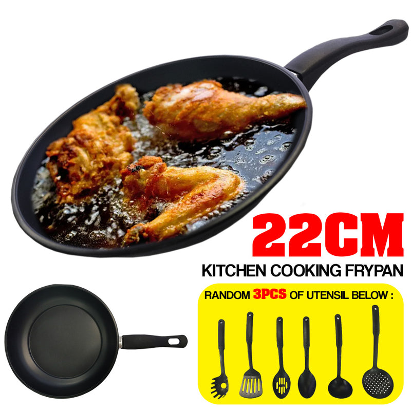 idrop 1PC Kitchen Cookware Frying Pan [ 22CM ] + 3PCS Cooking Utensils