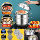 idrop [ 36CM ] 3 LAYER Multifunction SUS304 Stainless Steel Kitchen Cooking Steam Pot / Kuali Periuk Stim dan Memasak / 36CM不锈钢法拉赫三层多用