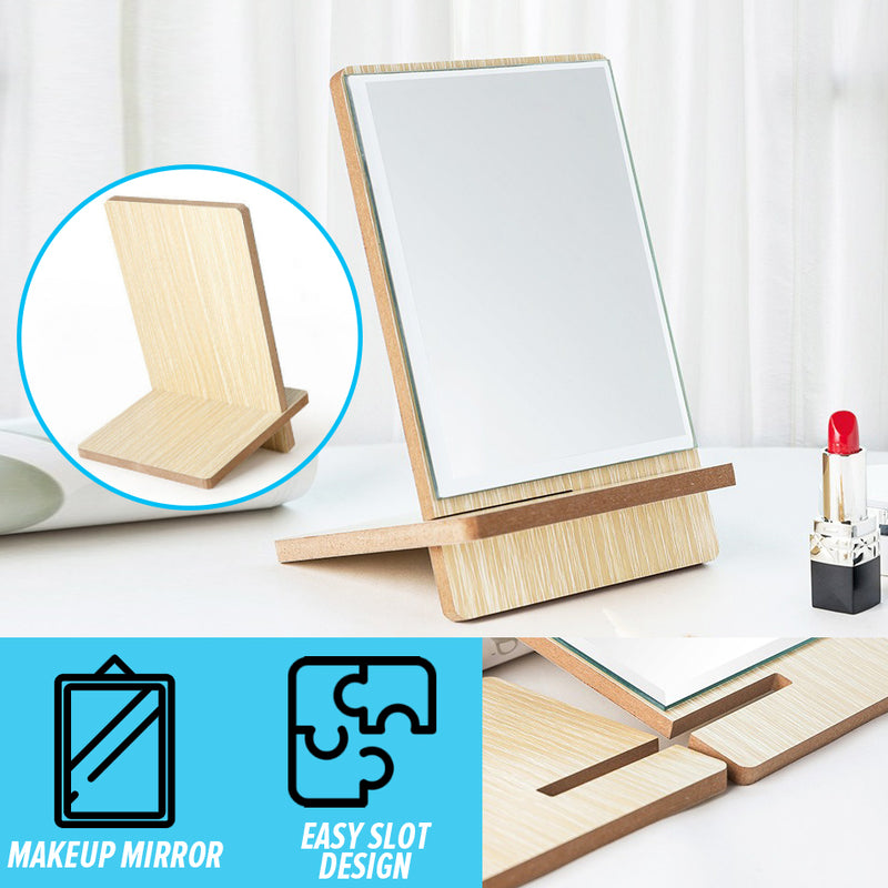 idrop Minimalist Craft Wood Table Makeup Mirror / Cermin Meja Make Up / 长方工艺木镜子