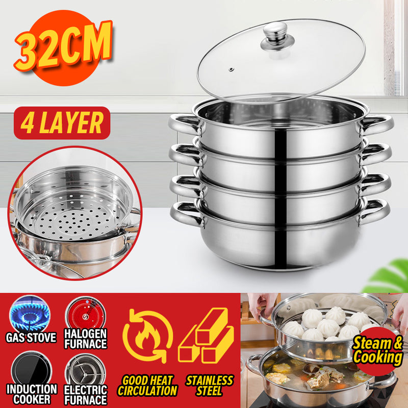 idrop [ 4 LAYER ] Stainless Steel Steamer Cooker Cookware / Periuk Masak Stim Keluli Tahan Karat / 32CM四层 蒸锅