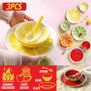 idrop [ 3PCS Set ] Ceramic Fruit Design Tableware Bowl Plate Spoon / Set Mangkuk Pinggan dan Sudu Seramik / 陶瓷套装 陶瓷水果三件套(5"碗,8"盘,1勺 子)