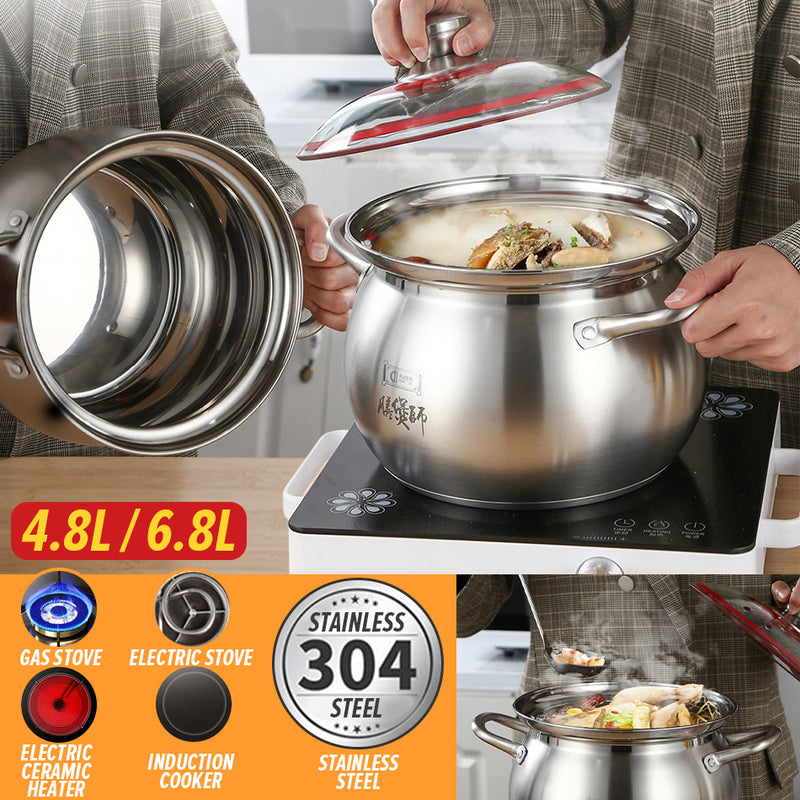 idrop [ 4.8L / 6.8L] Kitchen Cooking Soup Porridge Cauldron Stock Pot SUS304 Stainless / Steel Periuk Kuali Keluli tahan Karat /  304不锈钢膳煲师S系列高 汤锅