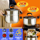 idrop [ 22CM / 24CM ] Stainless Steel Soup Pot [ 1 Layer / 2 layer ] / Periuk Masak Sup / 22CM弧型汤锅 24CM二层弧型汤锅(汤蒸锅)(带格)(复底玻 璃盖)(彩丰)SOUP POT
