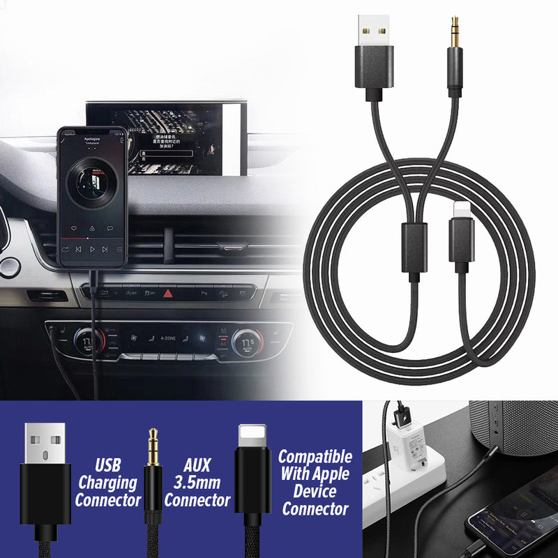 idrop iP 3.5mm Aux Audio Cable & Charging Cable Compatible with Apple Smartphone [ USB Power Connector ]