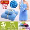 idrop [ LARGE + SMALL ] 2pcs Water Absorbent Bathroom Soft Bath Towel