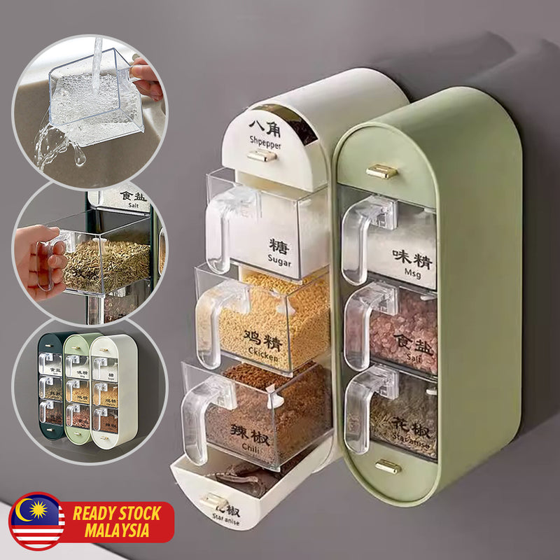 idrop Wall Mounted Vertical Seasoning Storage Box 5-Grid / Bekas Penyimpanan Perempah / (强力胶)5012