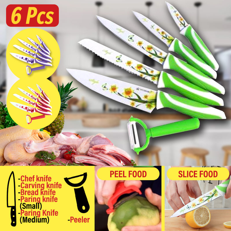 idrop [ 6PCS ] Kitchenware Knife Set Set / Pisau Memasak / 6PCS花纹套刀花纹套刀