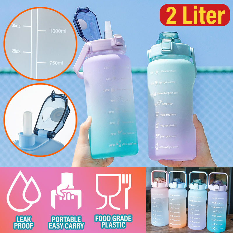 idrop [ 2 Liter ] Gradient Color Portable Sports Drinking Bottle with Flip Open Lid and Straw / Botol Air Sukan Warna-Warni Dengan Straw / [ 2 升 ] 渐变色便携式运动饮水瓶带翻盖和吸管