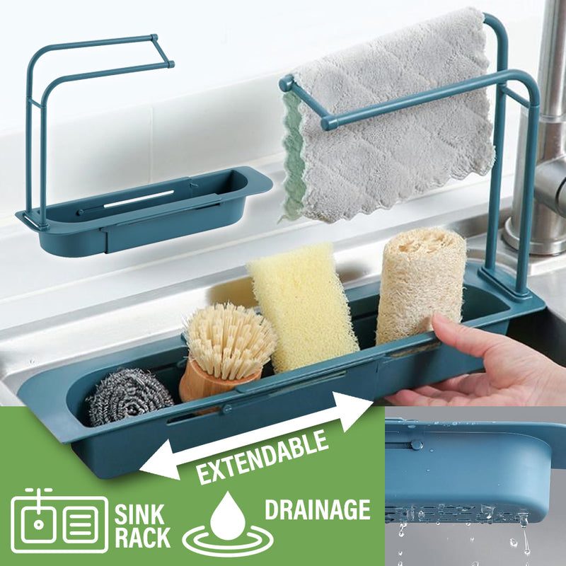 idrop [36cm~50cm] Household Extendable Kitchen Sink Drainage Rack for Cleaning Accessory & Rag Storage