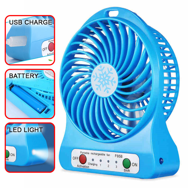 idrop Portable Electric USB Mini Fan LED Light Rechargeable Battery