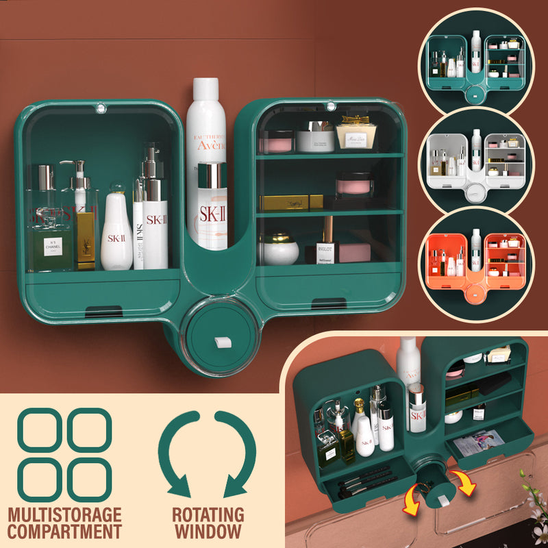 idrop Wall Mounted Cosmetic Storage Cabinet Drawers with Transparent Side Rotating Window