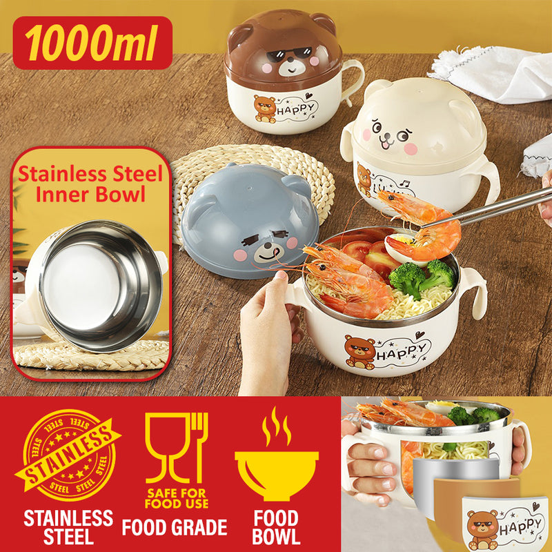 idrop [ 1000ml ] Stainless Steel Instant Noodle Food Bear Design Eating Bowl