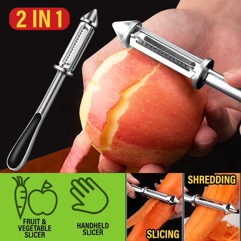 idrop SUS304 Stainless Steel Handheld Fruit Vegetable Slicer Peeler and Shredder / Alat Pengupas Penghiris Sayur dan Buah Keluli Tahan Karat / SUS304不锈钢手持式果蔬切片机削皮撕碎机