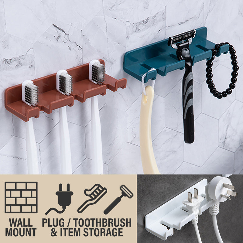 idrop Wall Mounted Multifunction Plug and Toothbrush Hanging Hook Holder [ 1pc ]