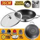 idrop 36CM SUS304 Stainless Steel Nonstick Honeycomb Frying Cooking Wok