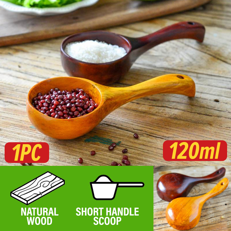 idrop [ 120ml ] Natural Wood Short Handle Scoop / Sudu Senduk Kayu Pemegang Pendek / 120ML长天然榉木短柄瓢
