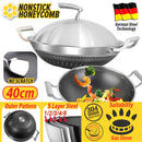 idrop 40CM Kitchen Honeycomb Non Stick Cooking Frying Wok SU304 Stainless Steel with Lid Cover