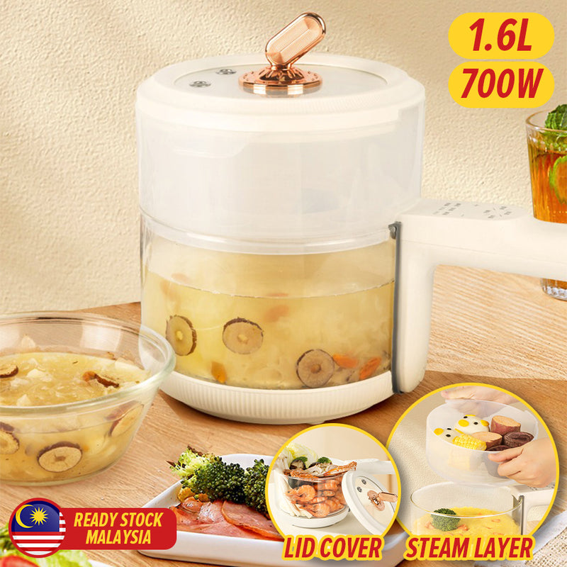 idrop [ 1.6L ] 700W Multifunction Electric Glass Cooking Pot with Steamer Cooker / Periuk Memasak & Stim Elektrik Pelbagai Guna / 1.6L玻璃盘蒸煮锅带蒸笼(玻璃电 煮锅)700W