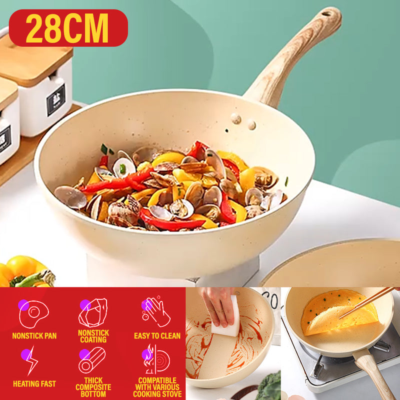 idrop [ 28CM ] Nonstick Beige Maifan Stone Wok  / Periuk Masak Batu Maifan / 28CM米色深型麦饭石炒锅